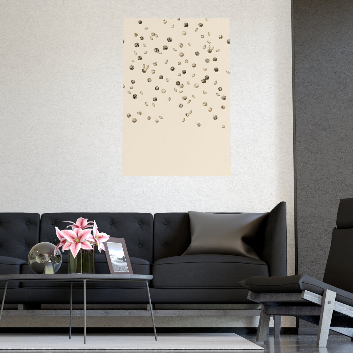 Scattered Seeds — scattered seeds, shown framed on a wall