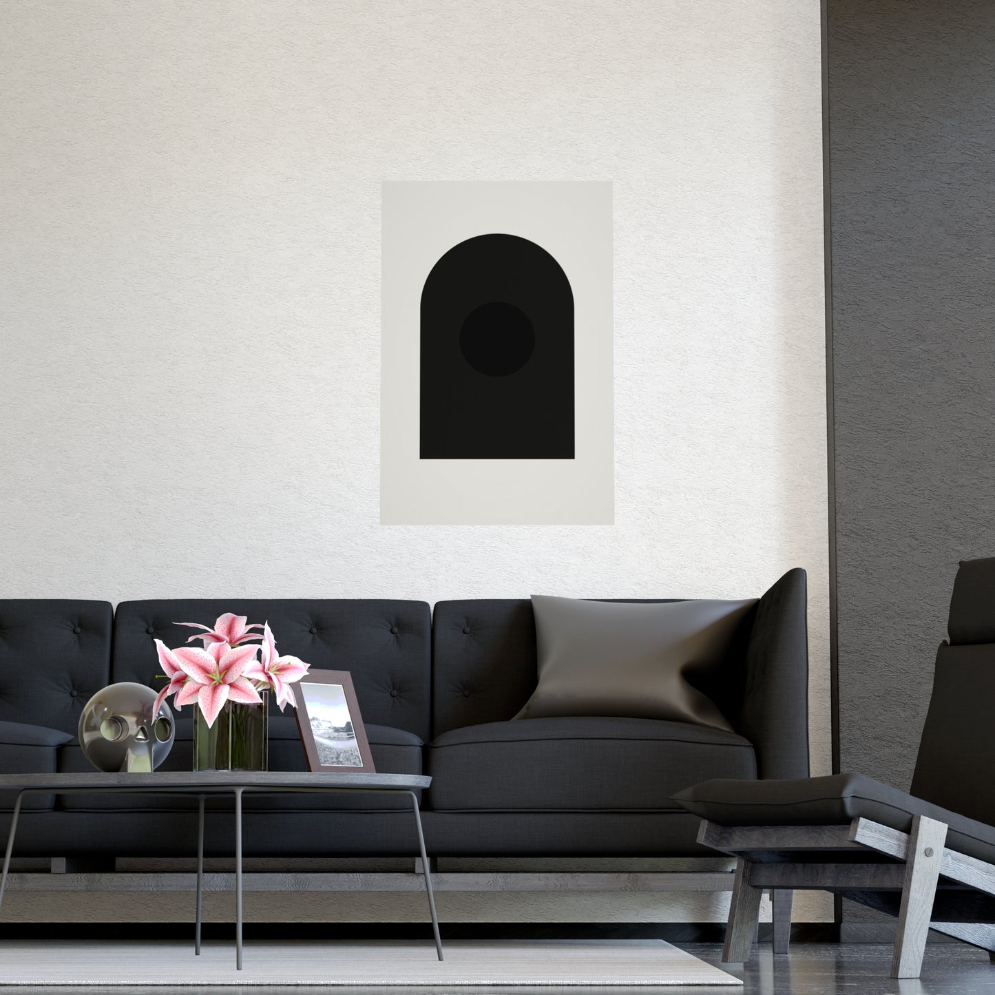 Charcoal Cream Arch Modern Wall Art | Living Room Print