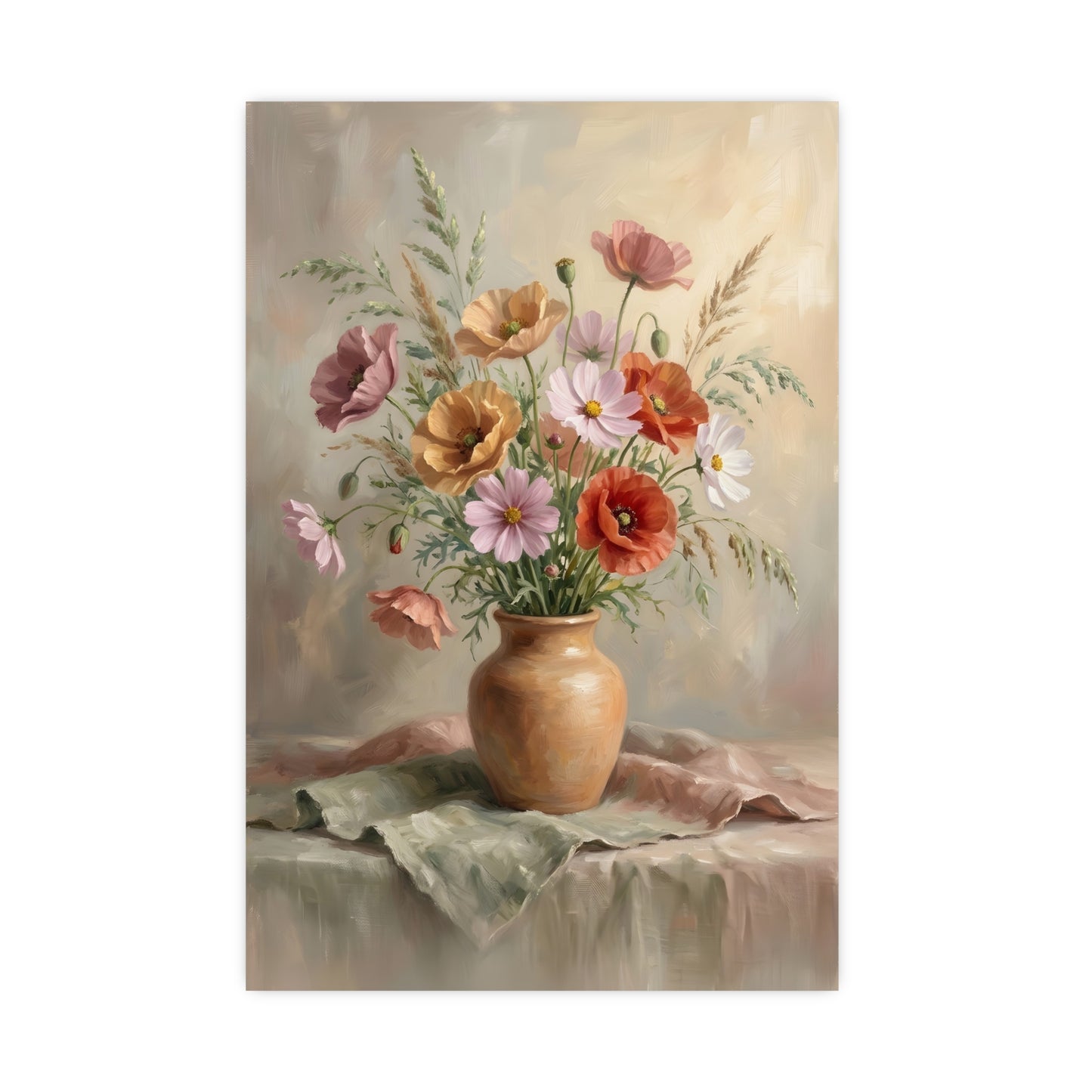 Bouquet de coquelicots et cosmos | Affiche Murale Romantique | Peinture