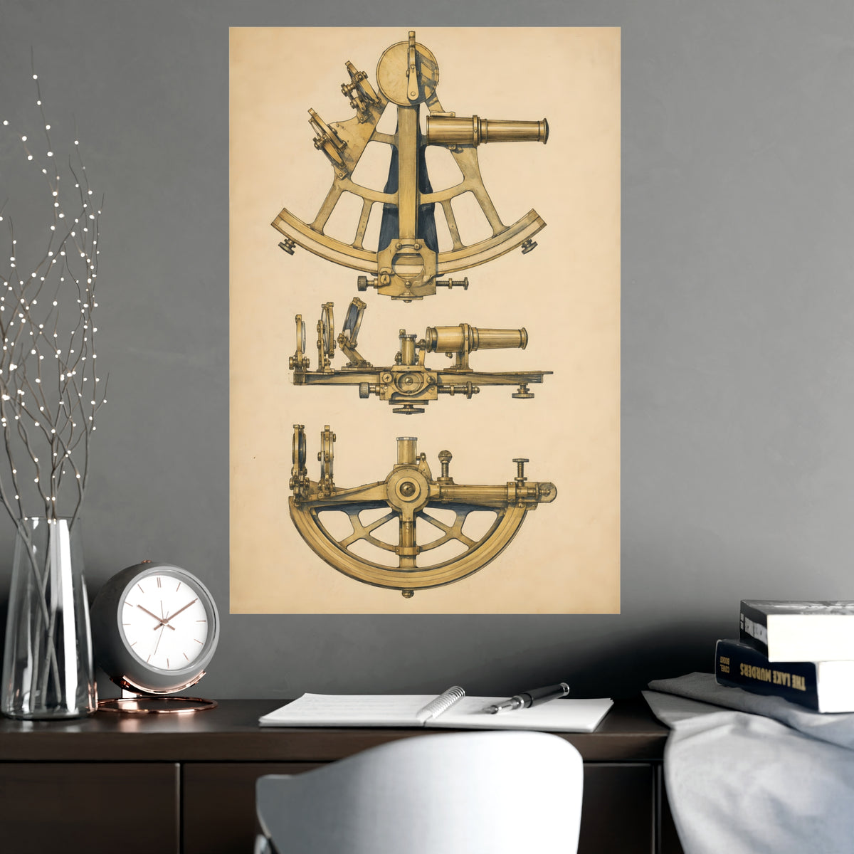 Sextant — sextant, shown framed on a wall