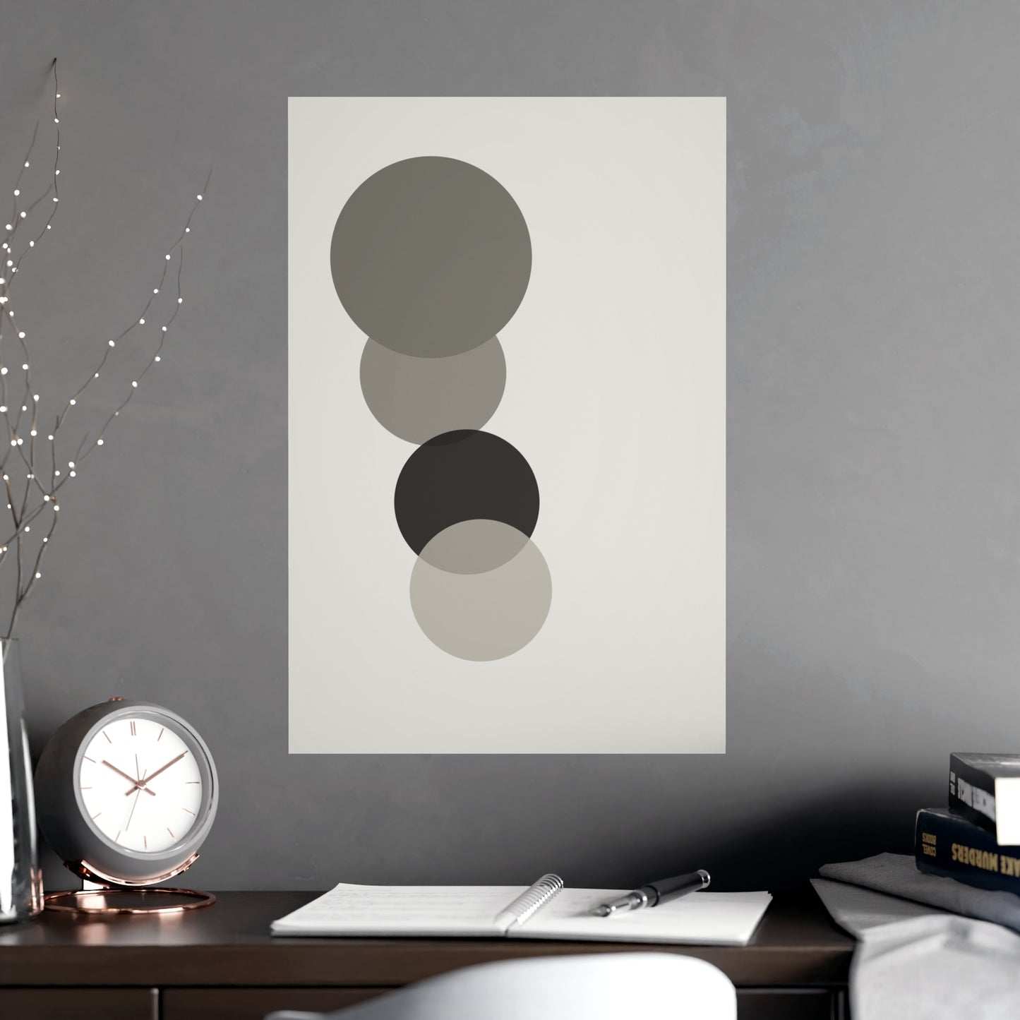 Charcoal Cream Circles Modern Wall Art | Living Room Print