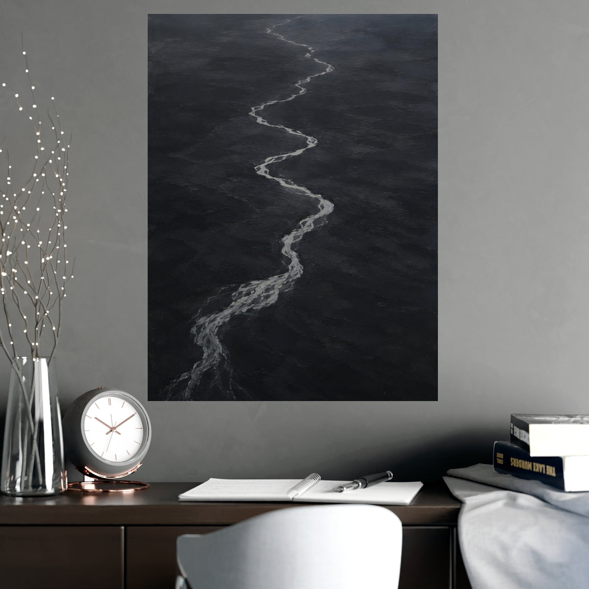 River, from High Above — river, from high above, shown framed on a wall
