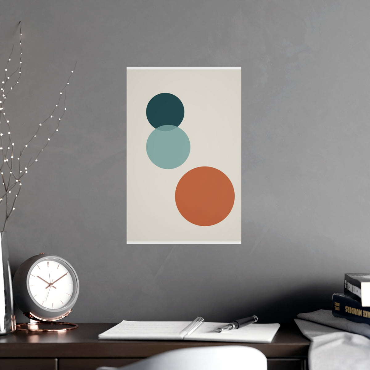 Deep Teal Circles Modern Wall Art — circles in a deep teal palette, shown framed on a wall