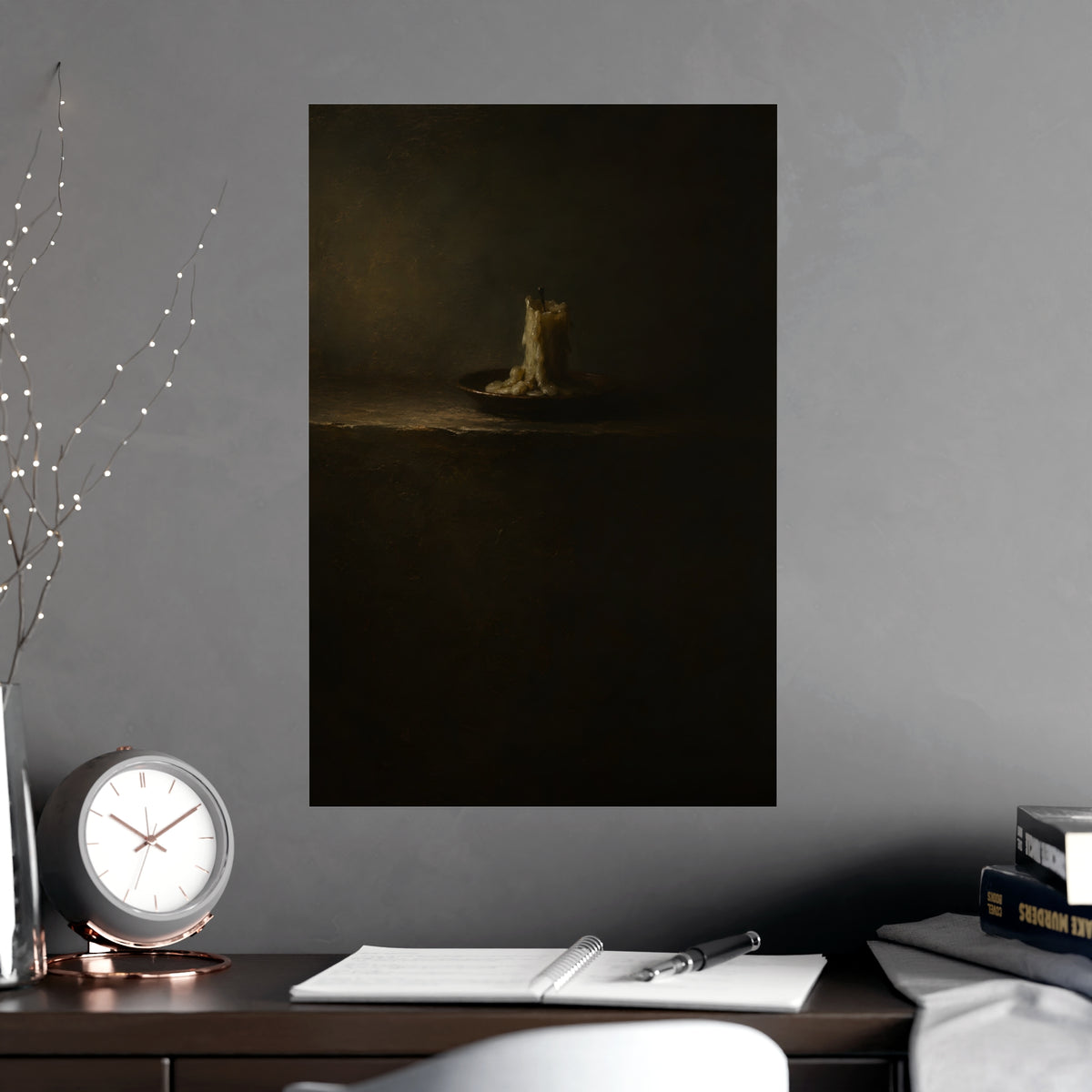 One Candle, Burnt Down — one candle, burnt down, shown framed on a wall