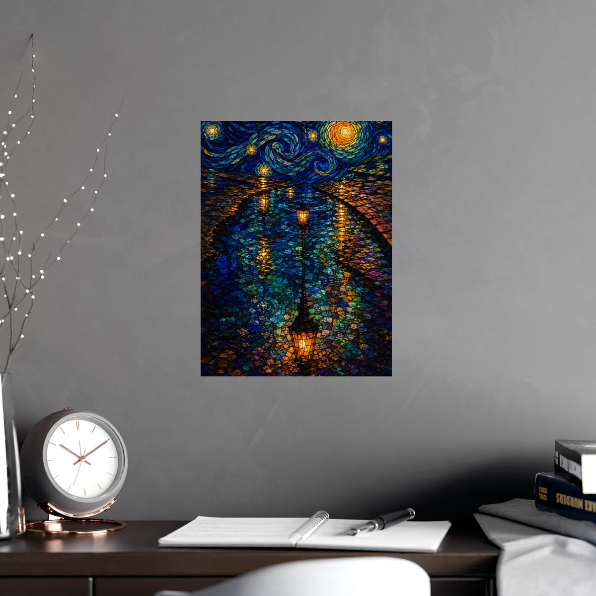 Lamps in a Puddle — lamps in a puddle, shown framed on a wall