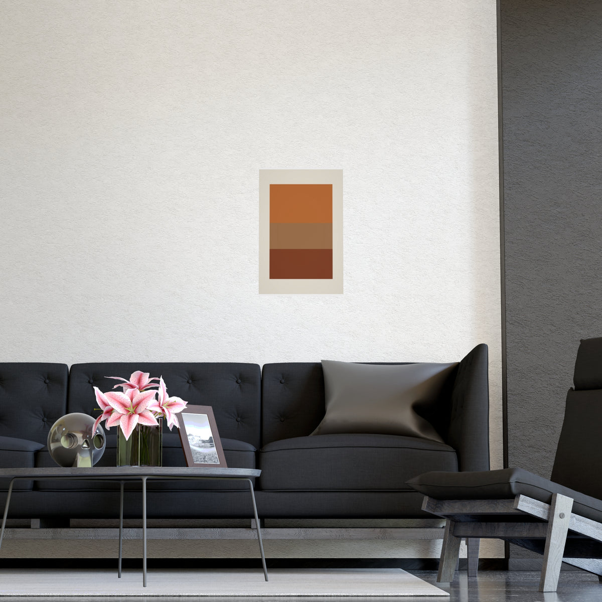 Warm Earth Blocks Boho Wall Art — blocks in a warm earth palette, shown framed on a wall