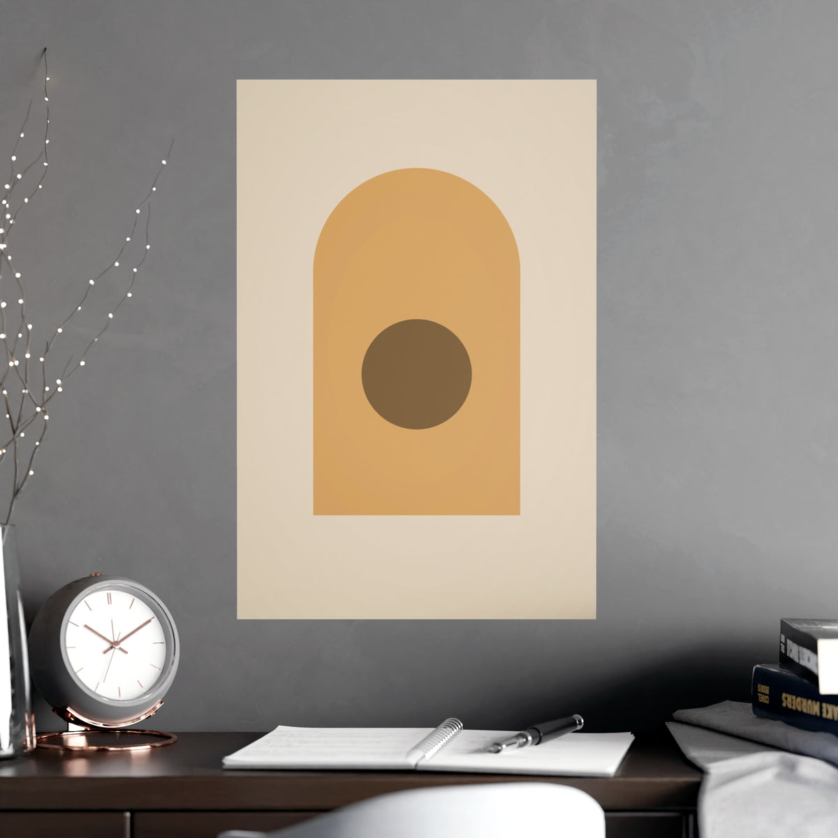 Muted 70s Arch Retro Wall Art — arch in a muted 70s palette, shown framed on a wall