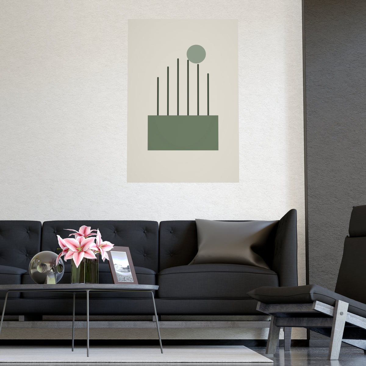 Sage Neutral Lines Boho Wall Art — lines in a sage neutral palette, shown framed on a wall