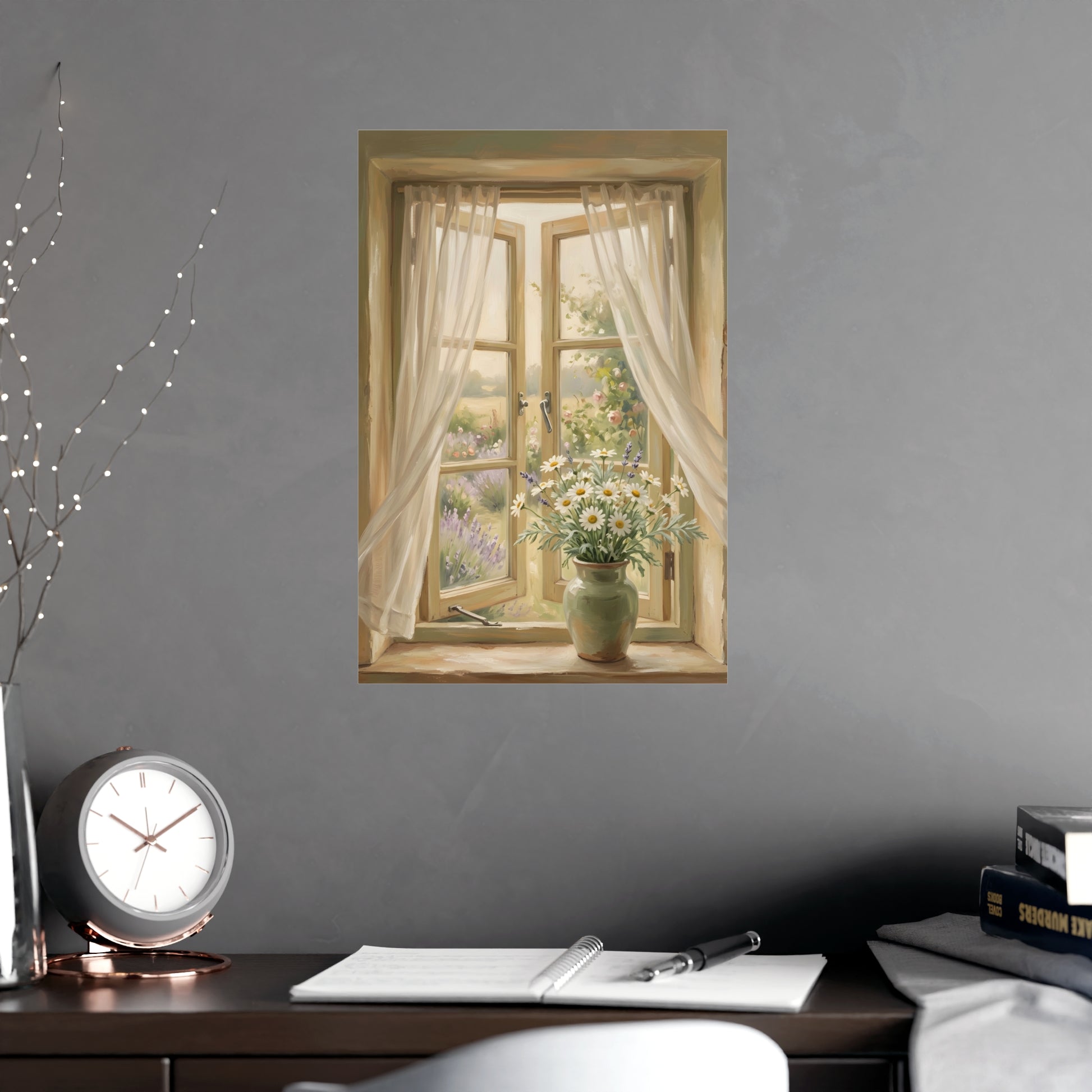 Gemini 04 on a living room wall beside a tall vase, 12x18 in print