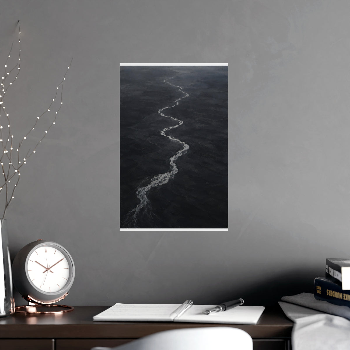 River, from High Above — river, from high above, shown framed on a wall