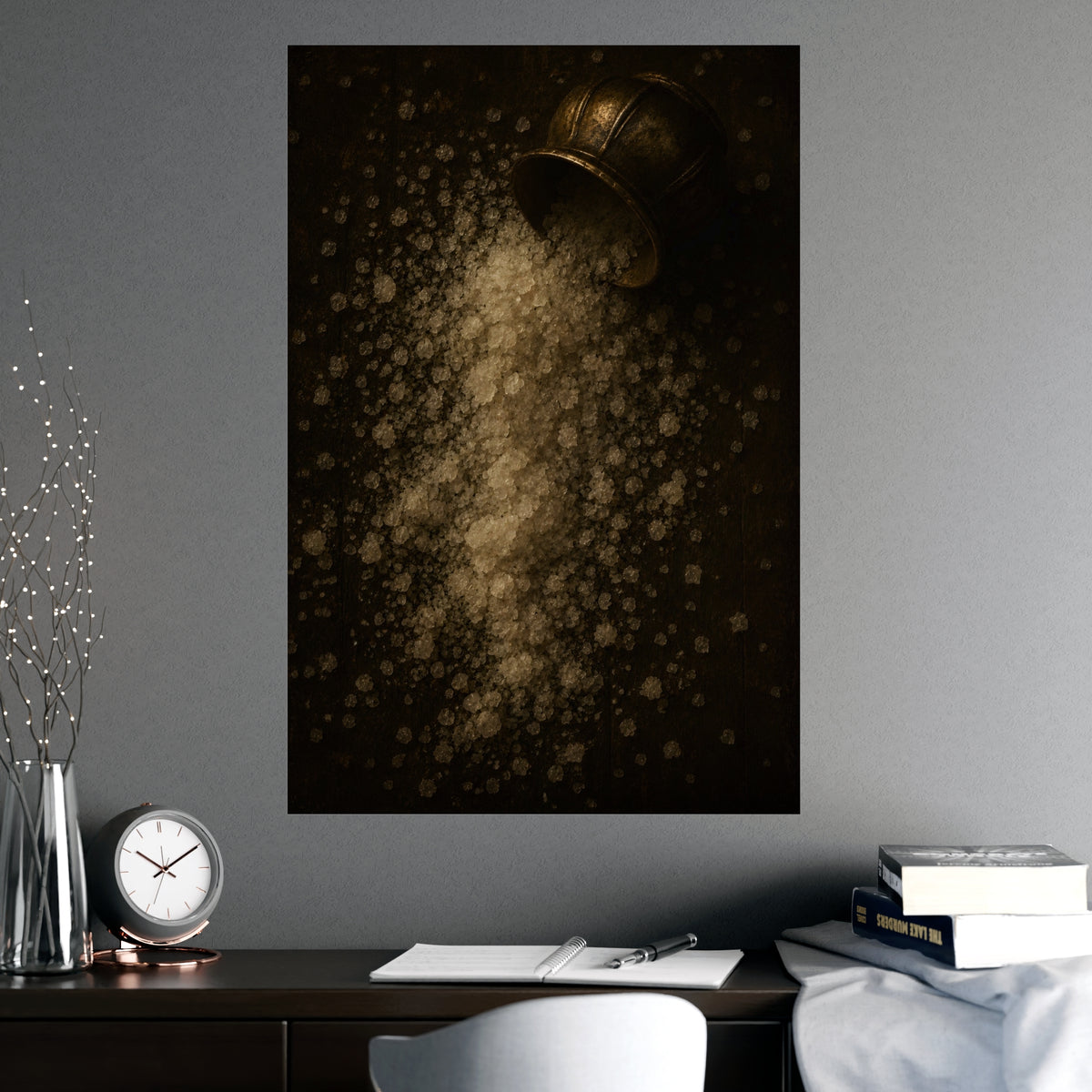 Salt, Spilled — salt, spilled, shown framed on a wall