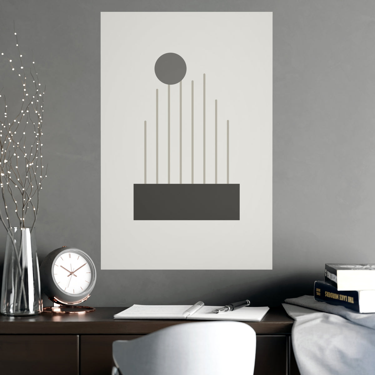 Charcoal Cream Lines Wall Art — lines in a charcoal cream palette, shown framed on a wall