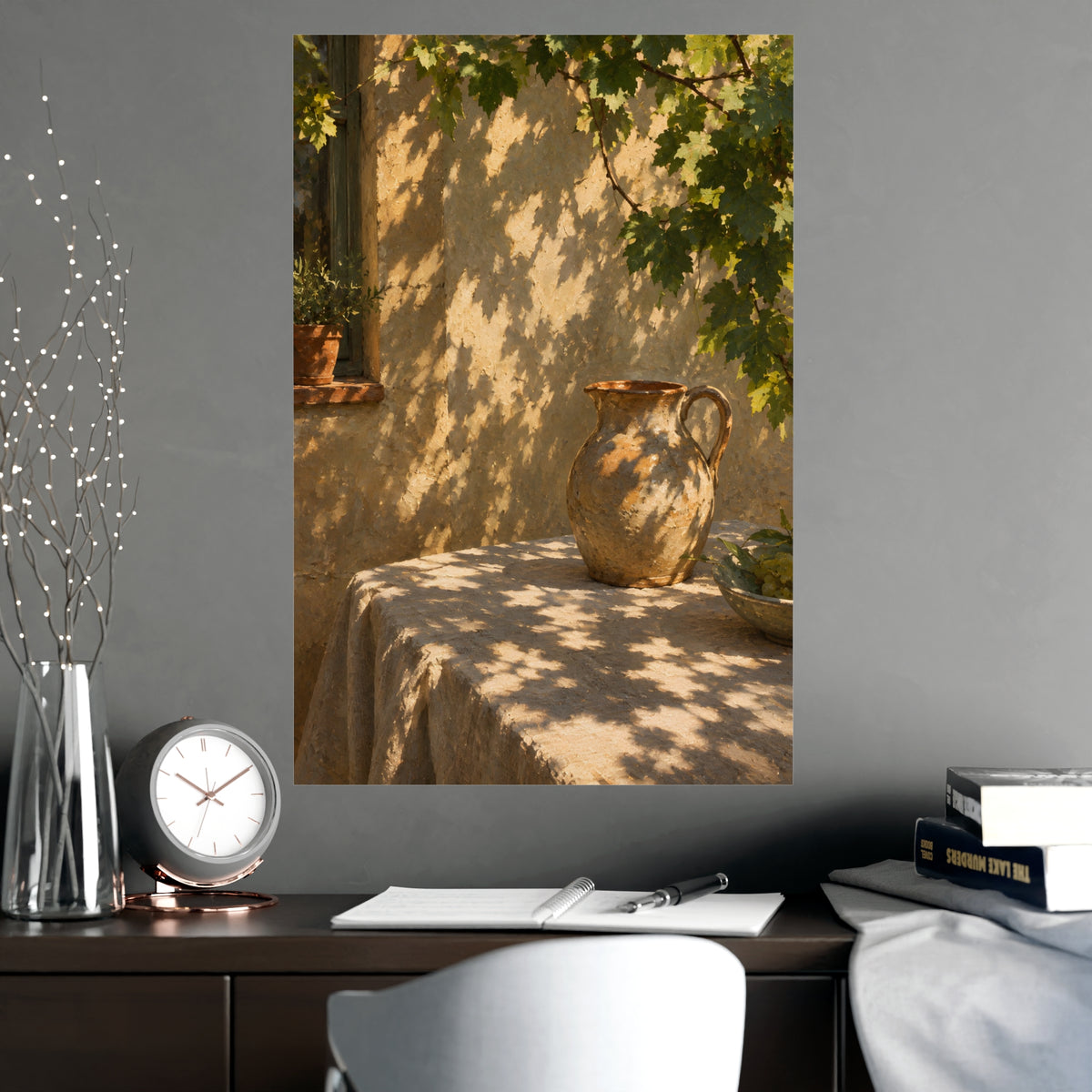 Leaf Shadow on Linen — leaf shadow on linen, shown framed on a wall