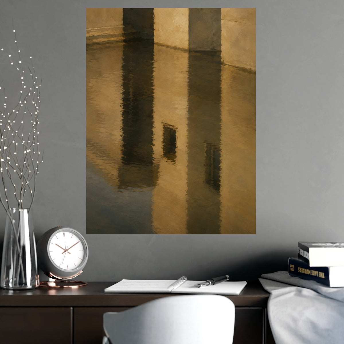 Facade, Reflected — facade, reflected, shown framed on a wall