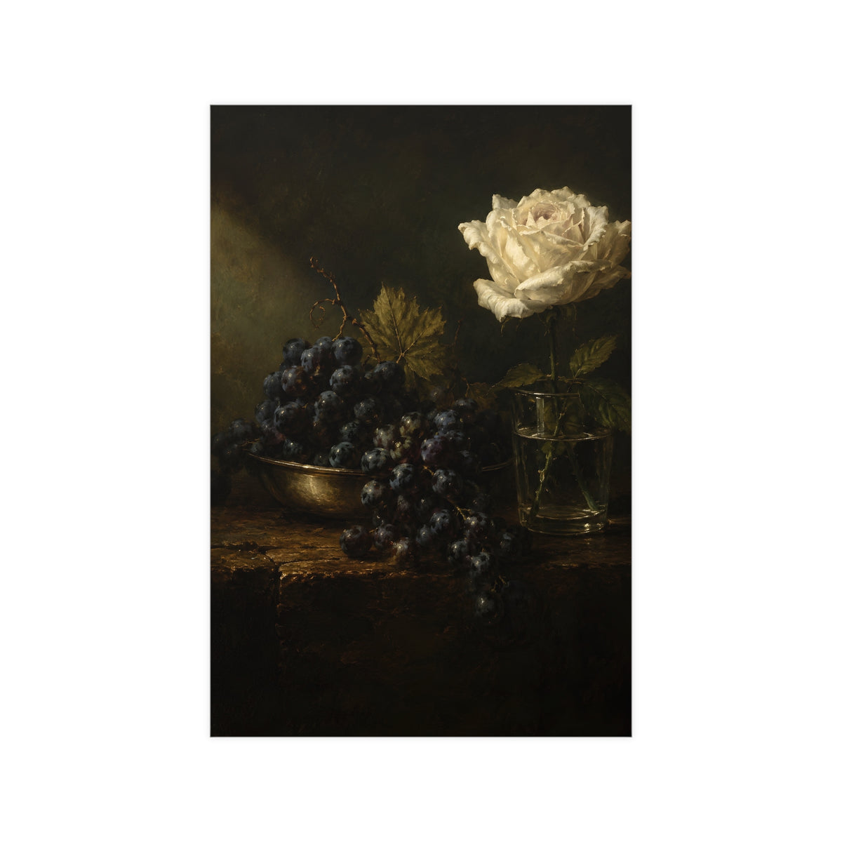 Grapes and a White Rose — grapes and a white rose, 12x18 in print