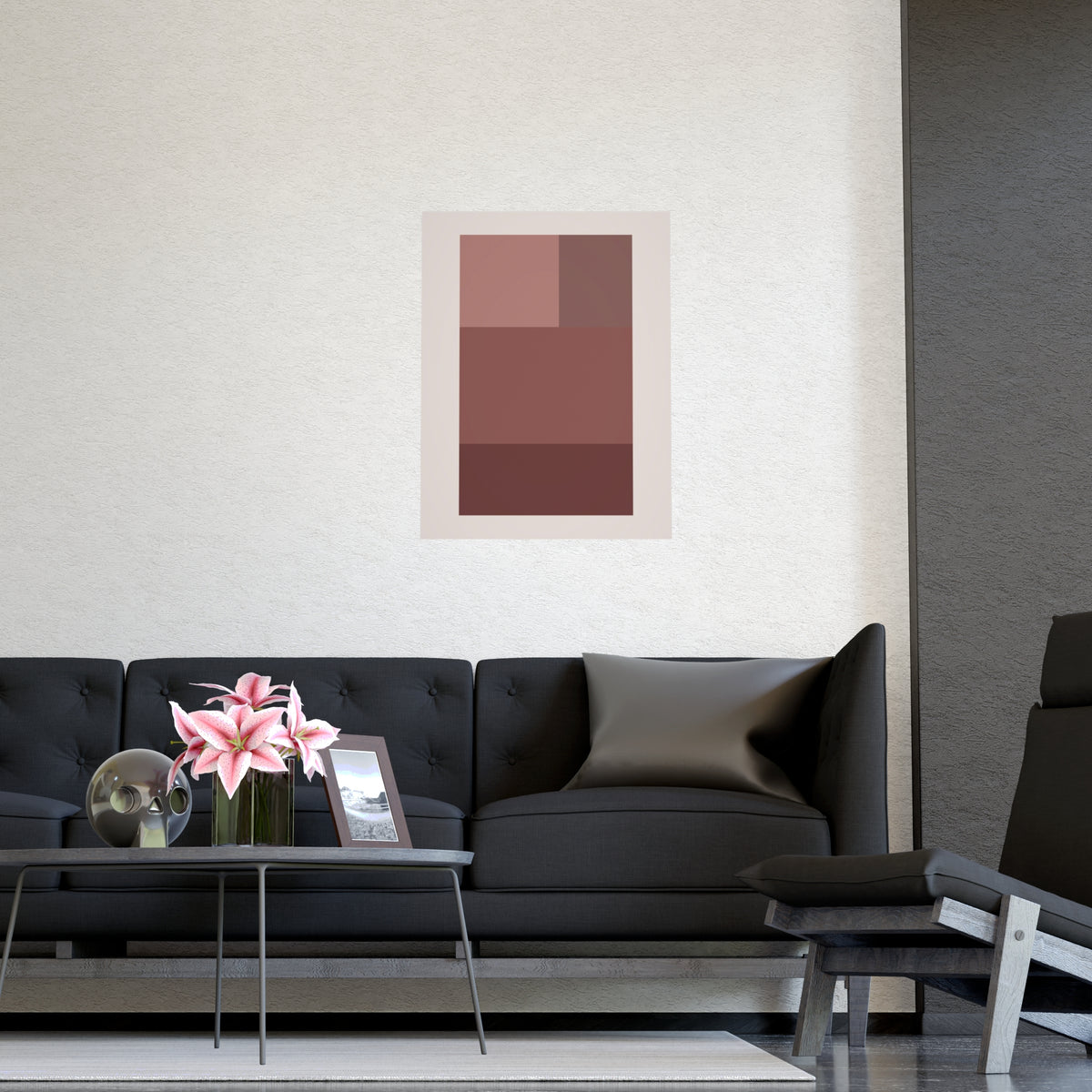Dusty Rose Blocks Modern Wall Art — blocks in a dusty rose palette, shown framed on a wall