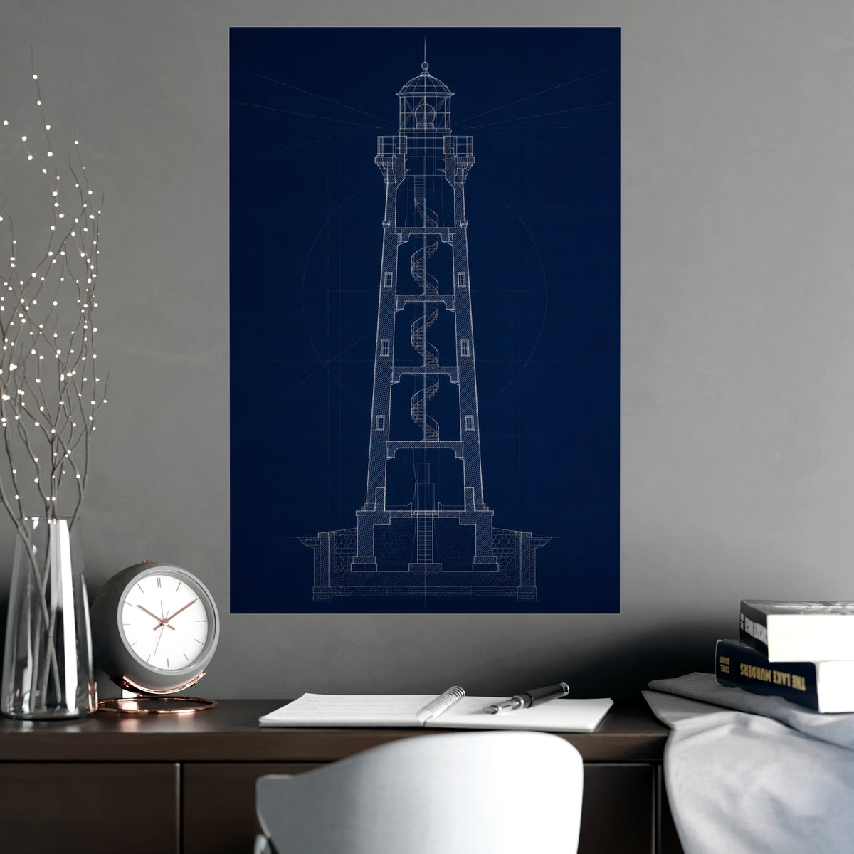Lighthouse, in Section — lighthouse, in section, shown framed on a wall