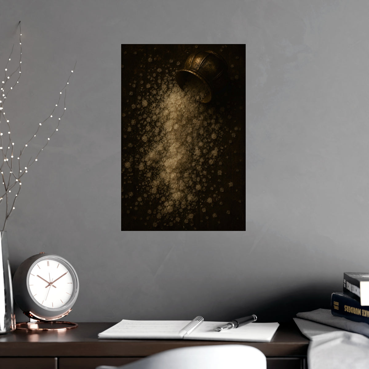 Salt, Spilled — salt, spilled, shown framed on a wall