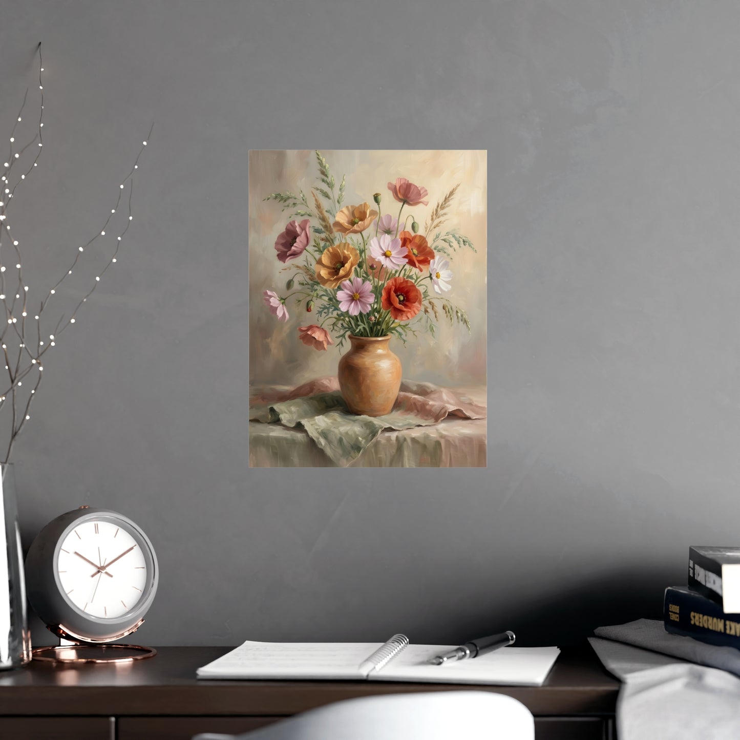 Bouquet de coquelicots et cosmos | Affiche Murale Romantique | Peinture