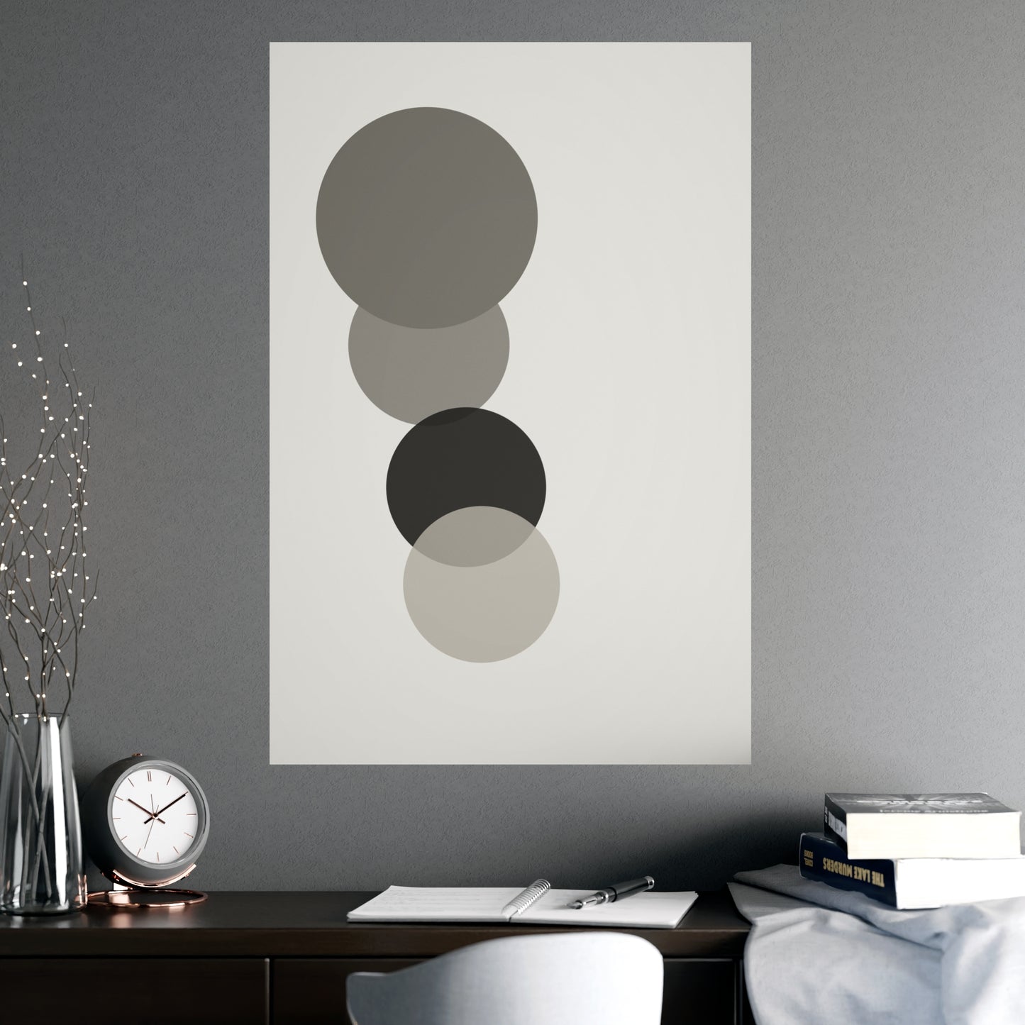 Charcoal Cream Circles Modern Wall Art | Living Room Print