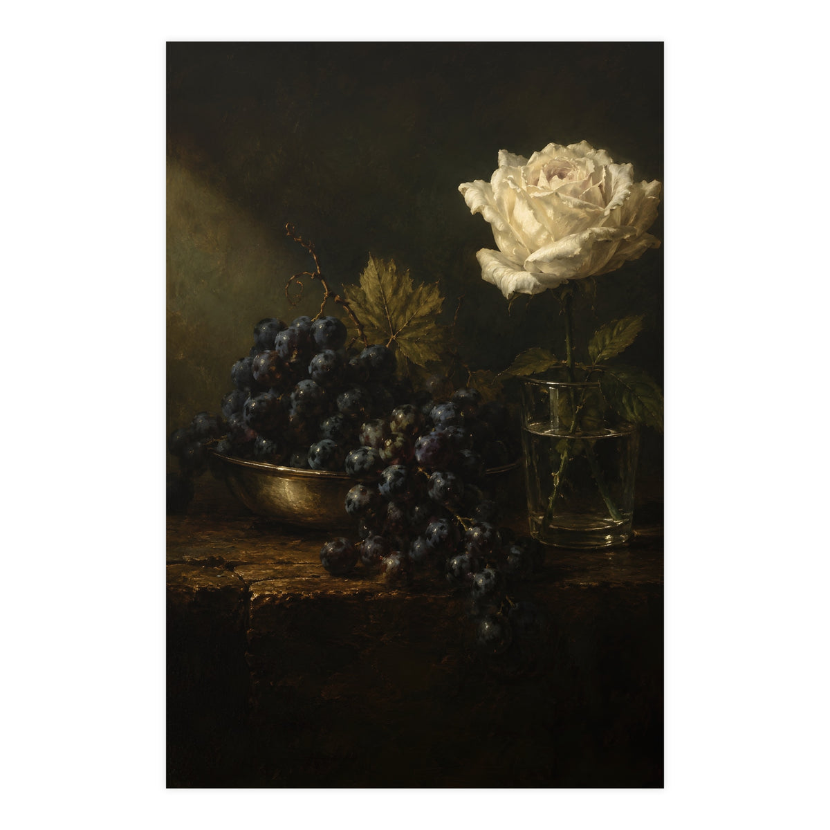 Grapes and a White Rose — grapes and a white rose, 24x36 in print