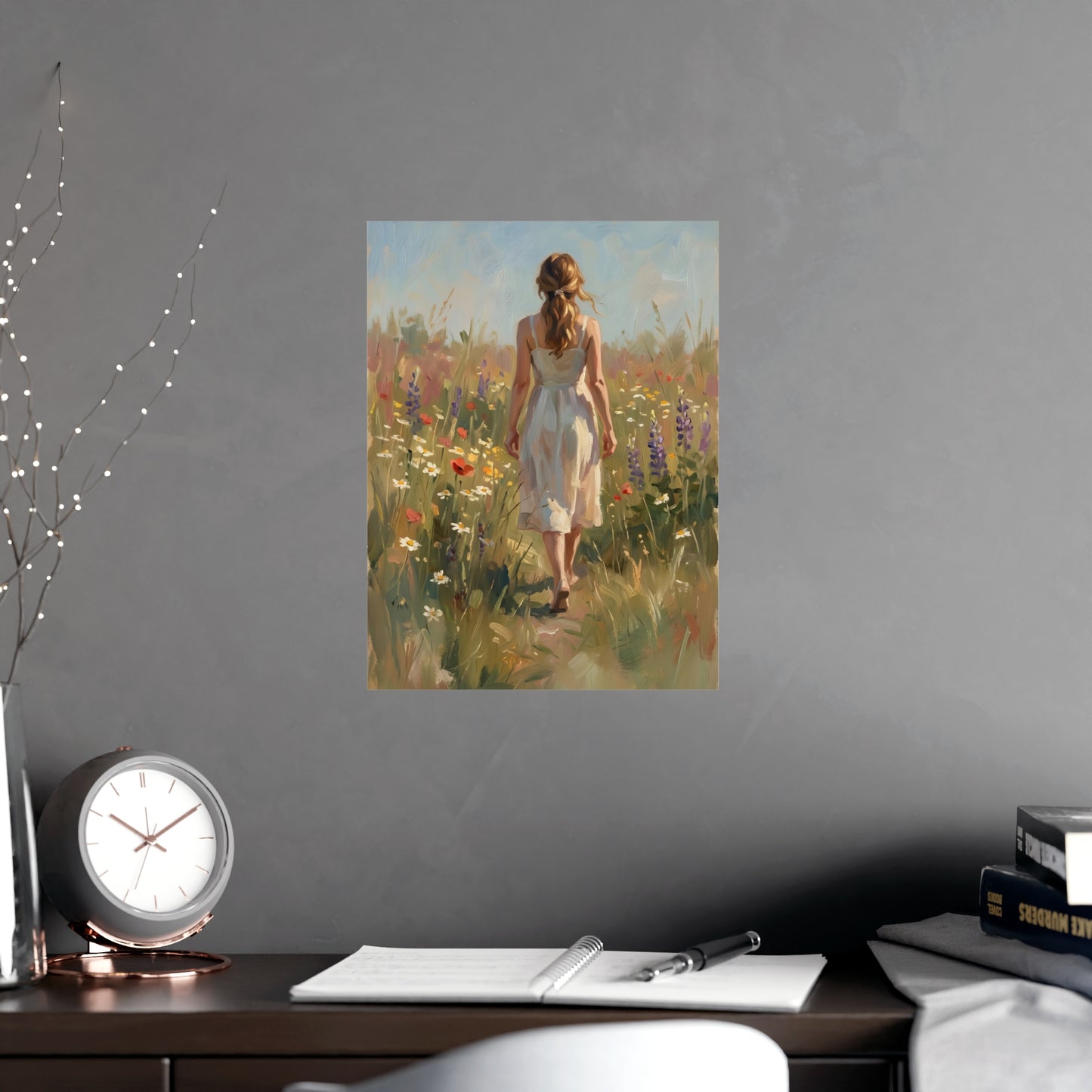 Spaziergang durch die Blumenwiese | Romantisches Wandbild | Kunstdruck
