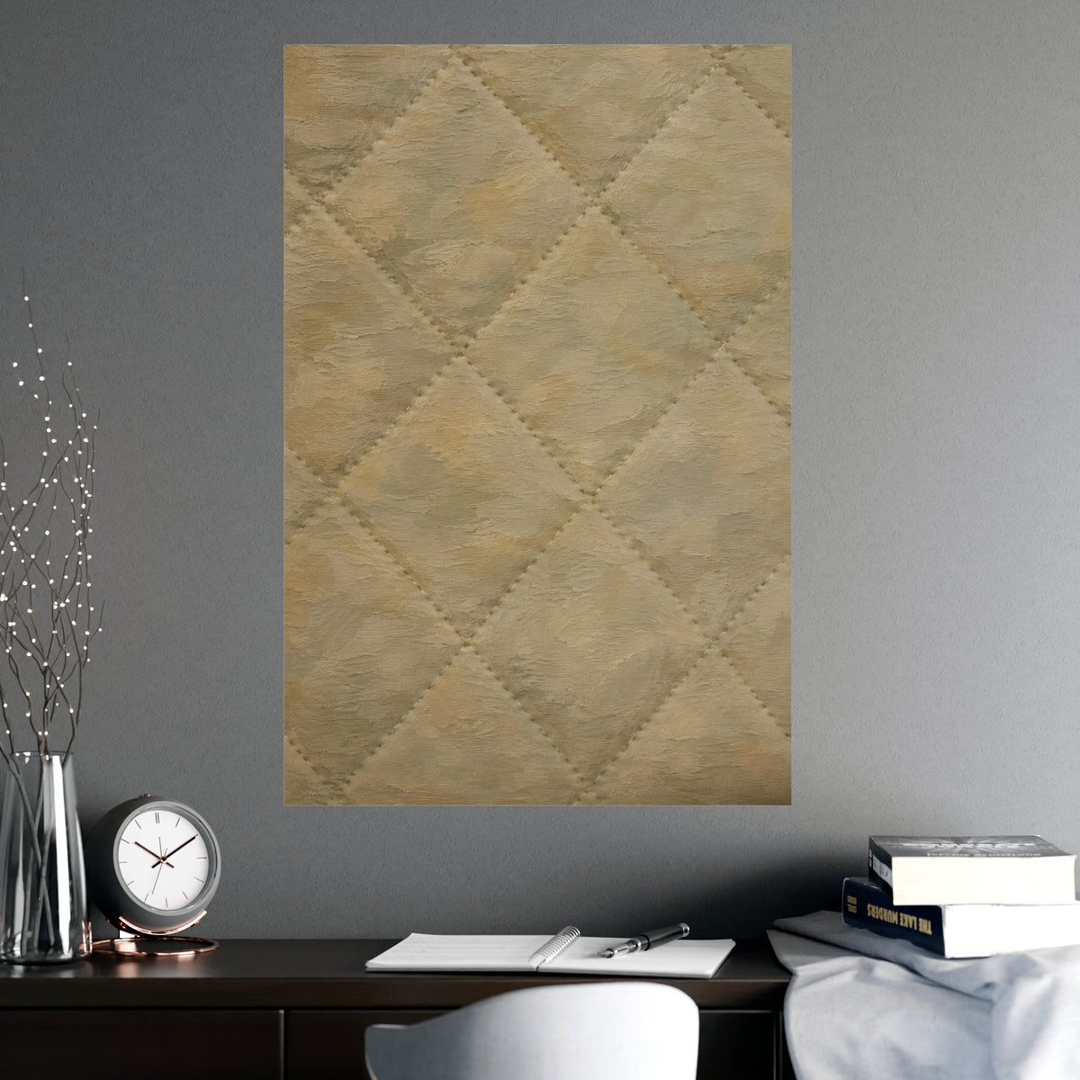 Quilted, in Relief — quilted, in relief, shown framed on a wall