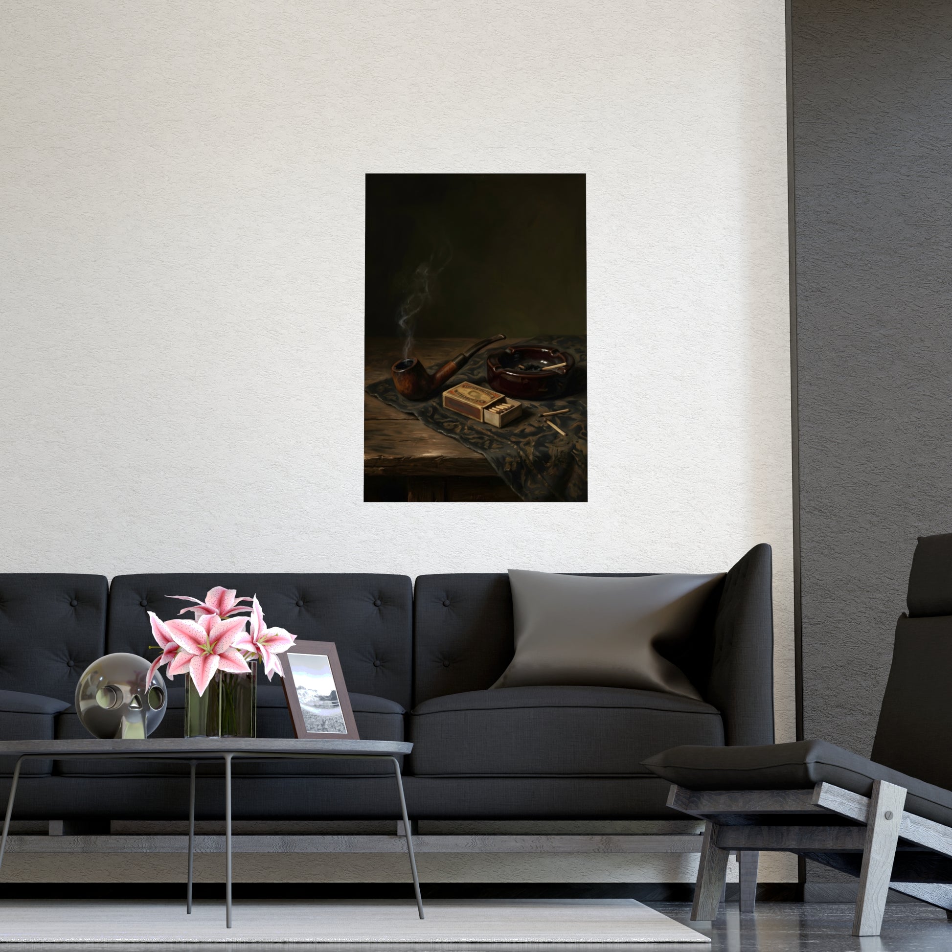 Pipe and Matches on a plain wall, shown at a larger size, 16x24 in print