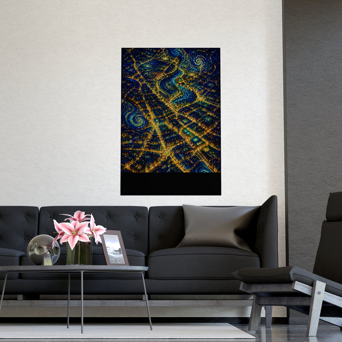 City from Above — city from above, shown framed on a wall