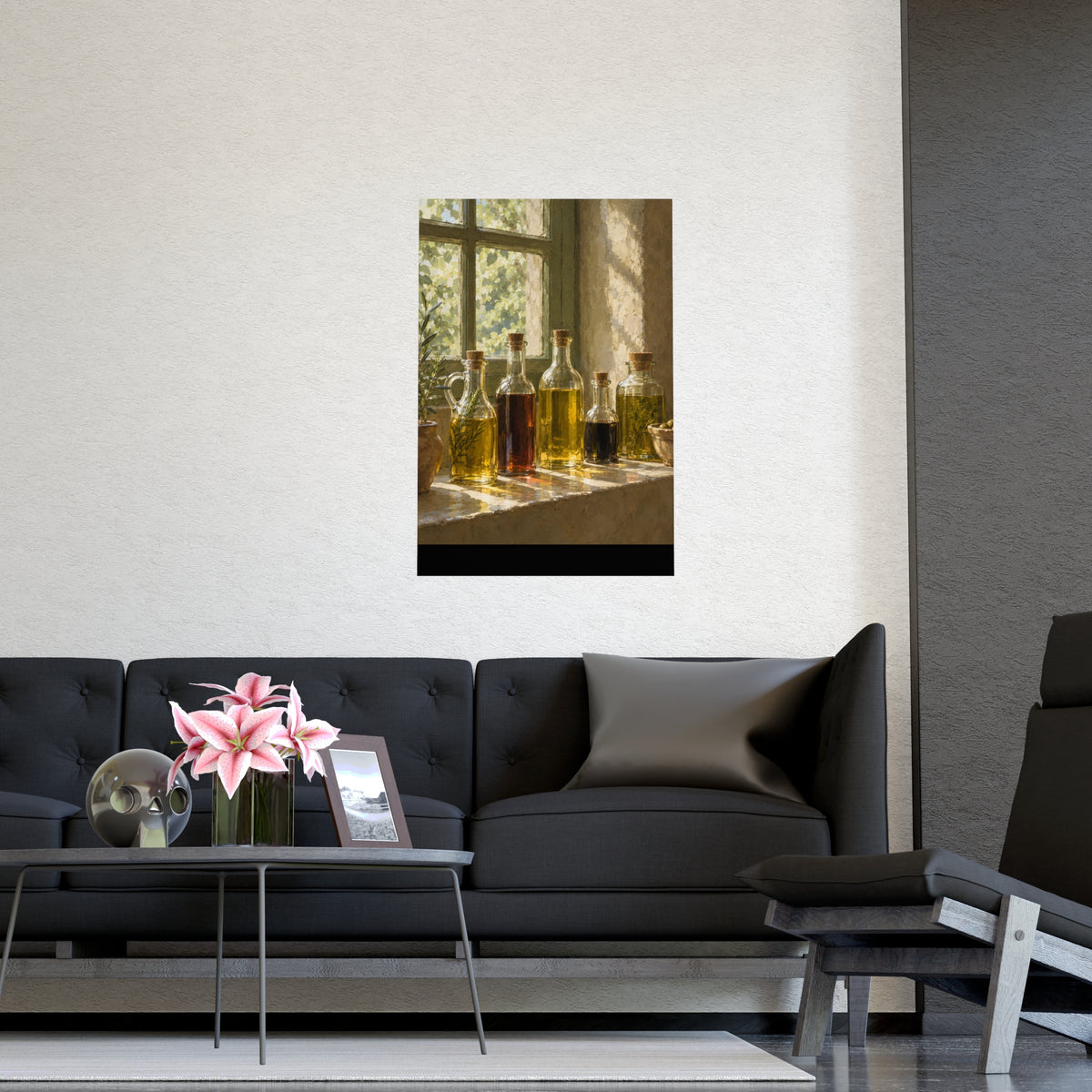 Oil and Vinegar on the Sill — oil and vinegar on the sill, shown framed on a wall