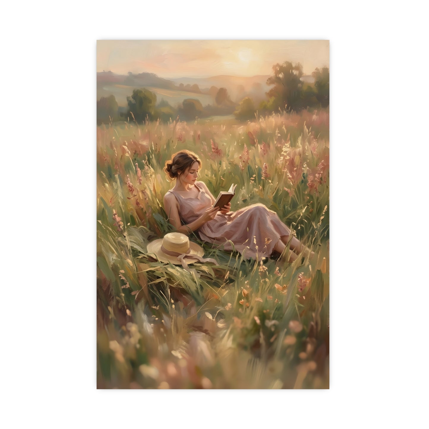 Lecture dans les hautes herbes | Affiche Murale Romantique | Peinture