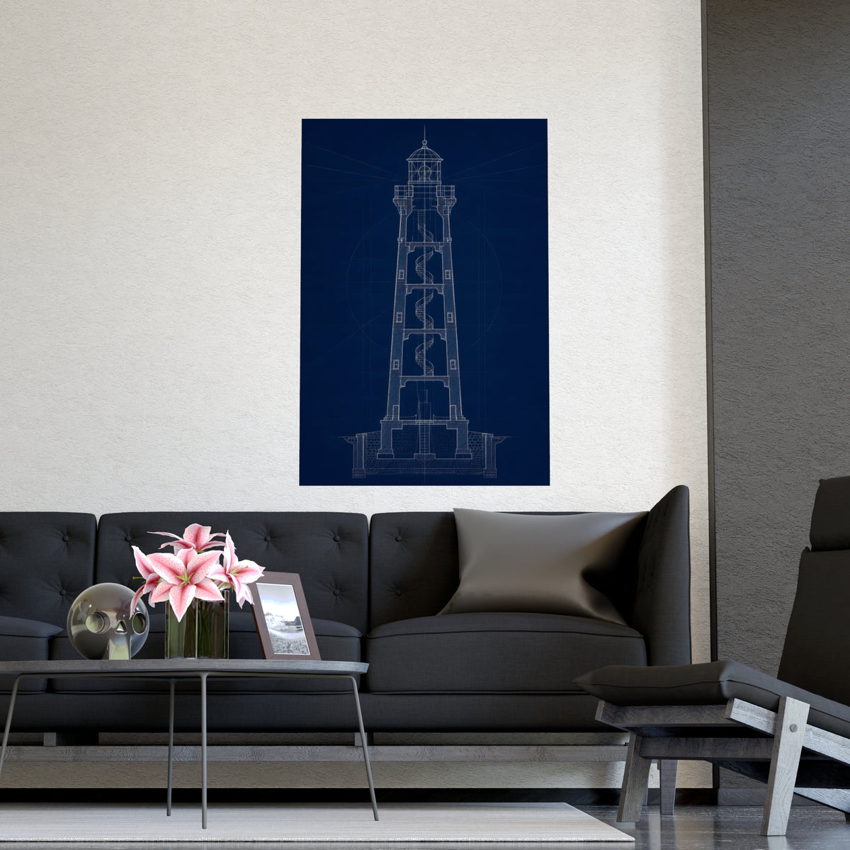 Lighthouse, in Section — lighthouse, in section, shown framed on a wall