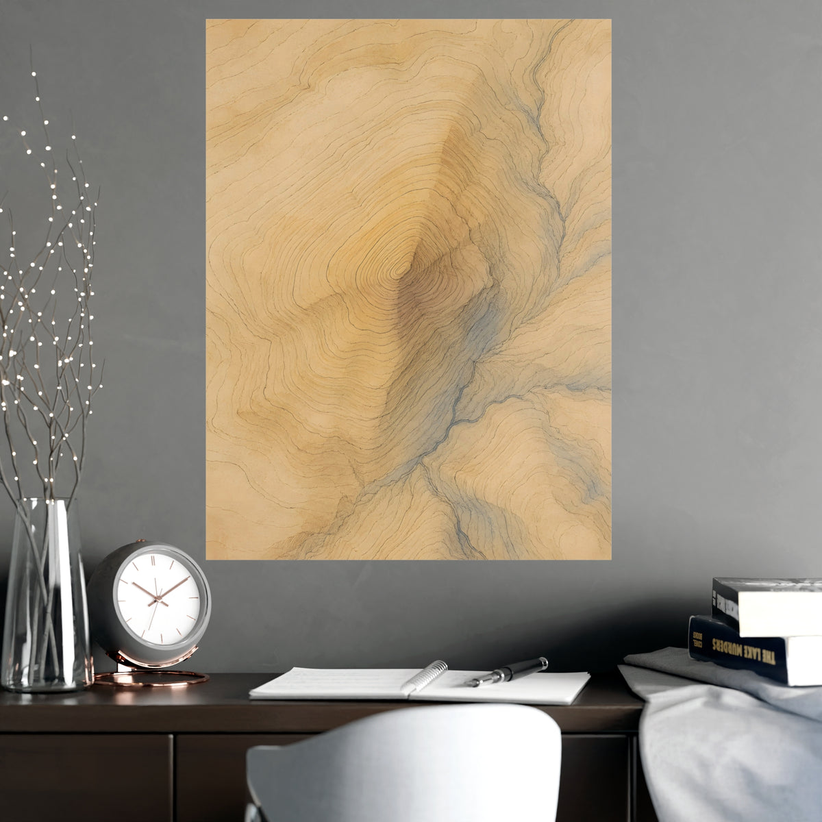 Contour Lines — contour lines, shown framed on a wall