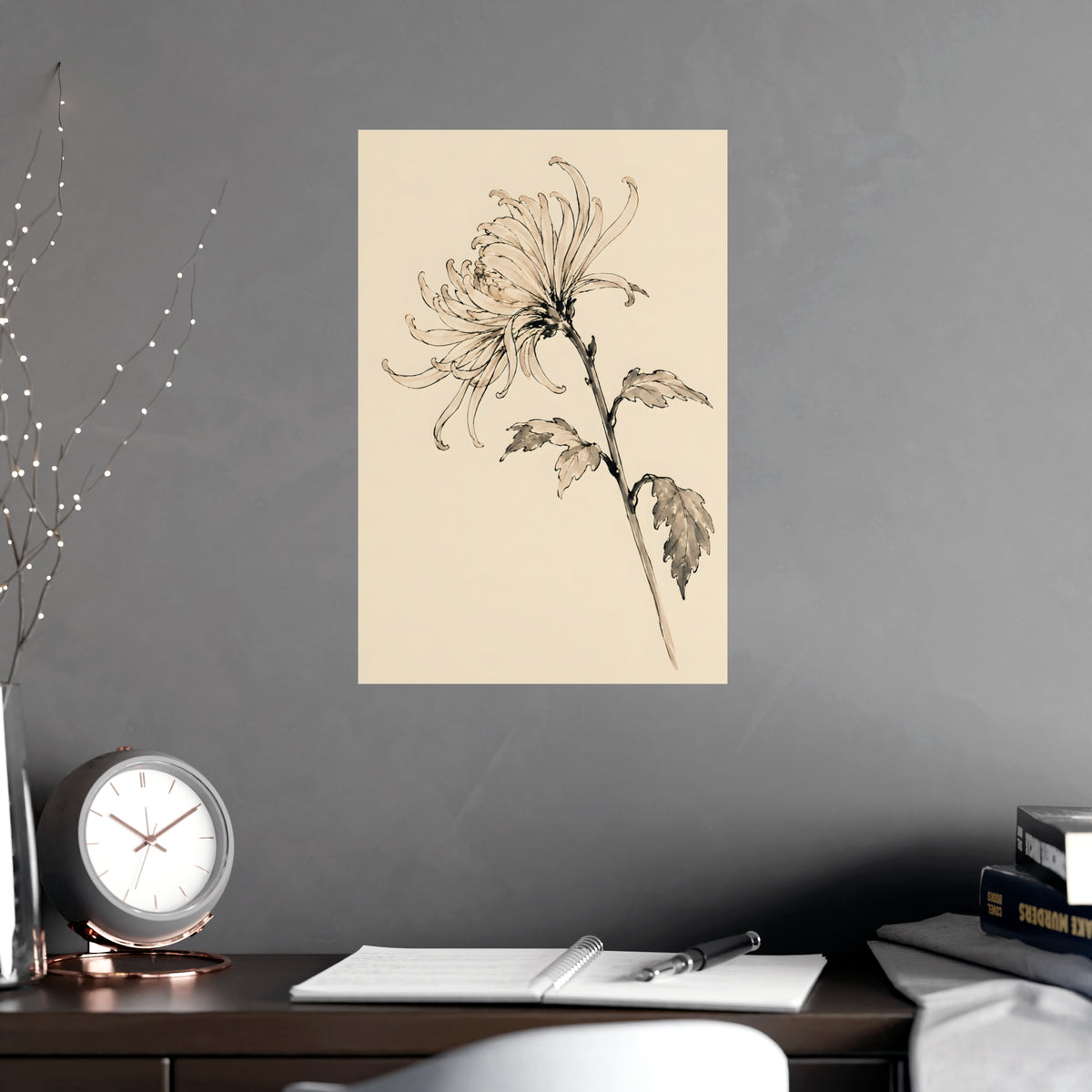 Chrysanthemum — chrysanthemum, shown framed on a wall