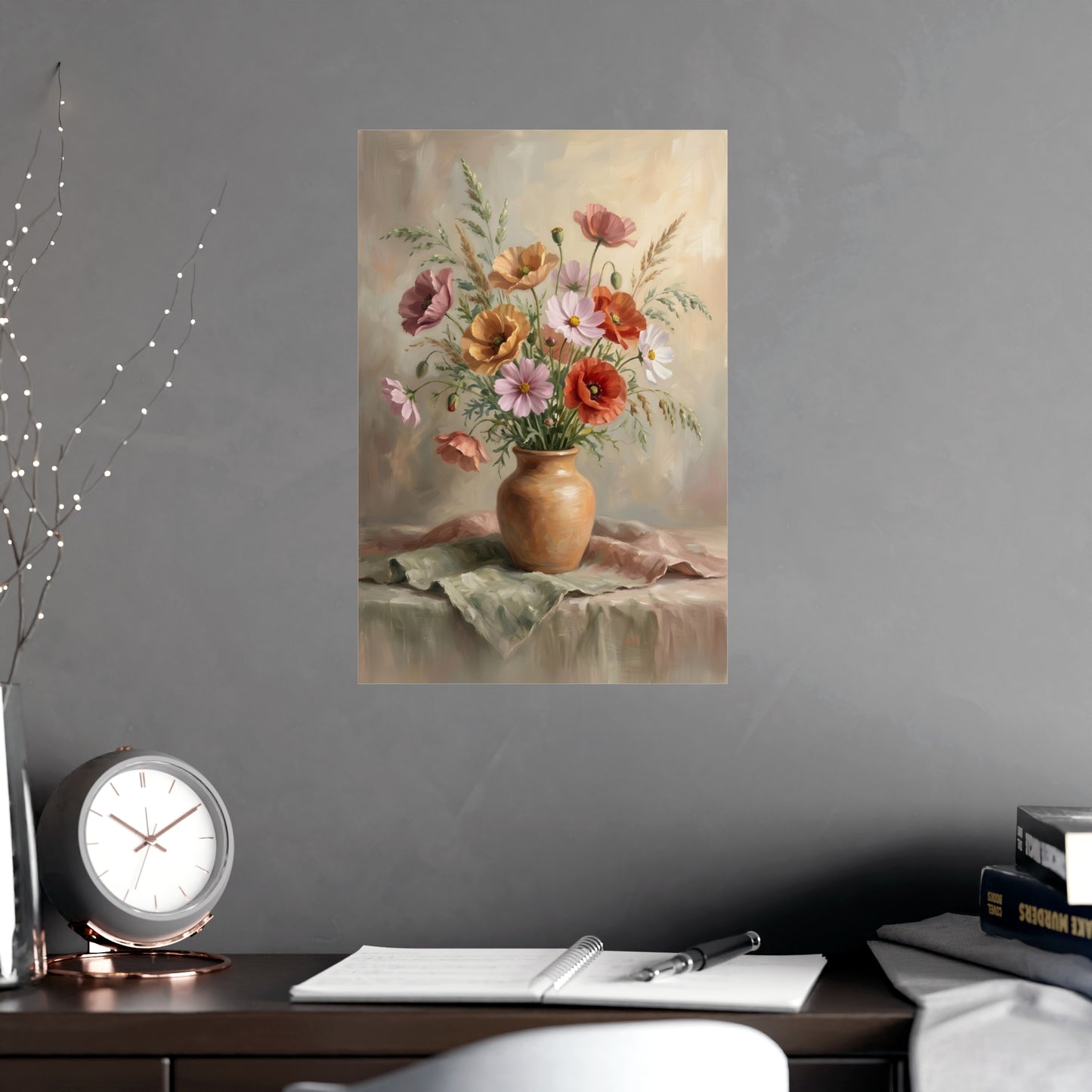 Bouquet de coquelicots et cosmos | Affiche Murale Romantique | Peinture