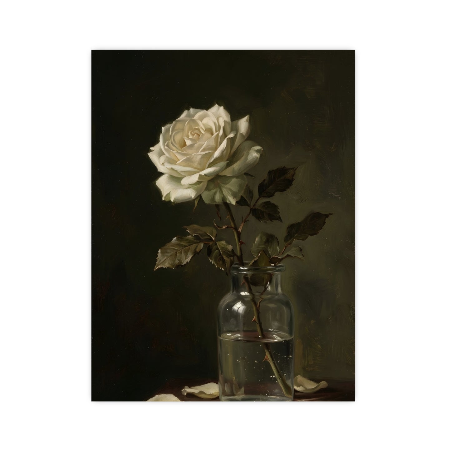 White Rose, Falling | Dark Still Life Print | Wall Art