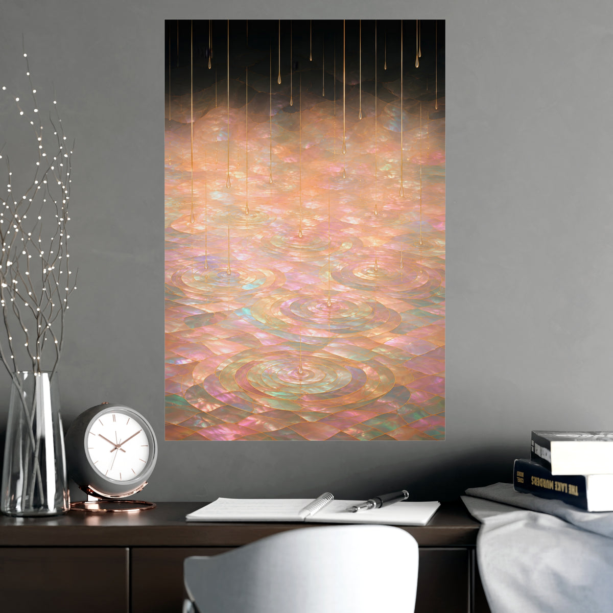 Rain on Still Water — rain on still water, shown framed on a wall
