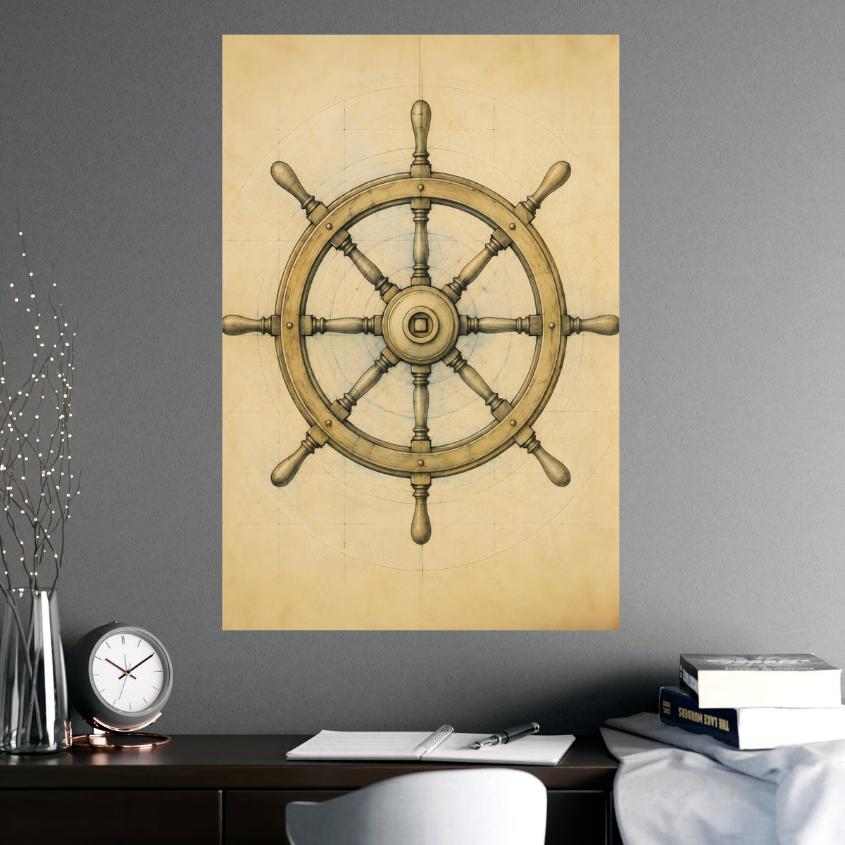 Ship's Wheel — ship's wheel, shown framed on a wall
