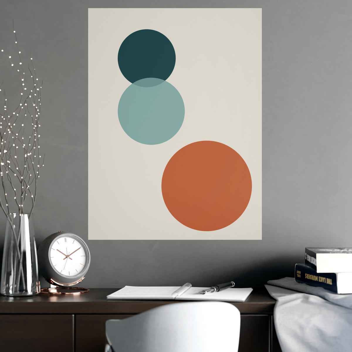 Deep Teal Circles Modern Wall Art — circles in a deep teal palette, shown framed on a wall