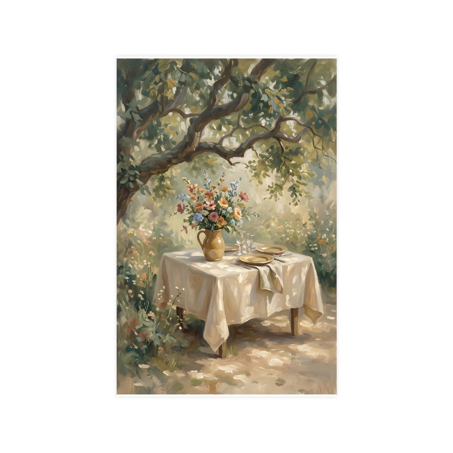 Table dressée sous l'arbre | Affiche Murale Romantique | Peinture