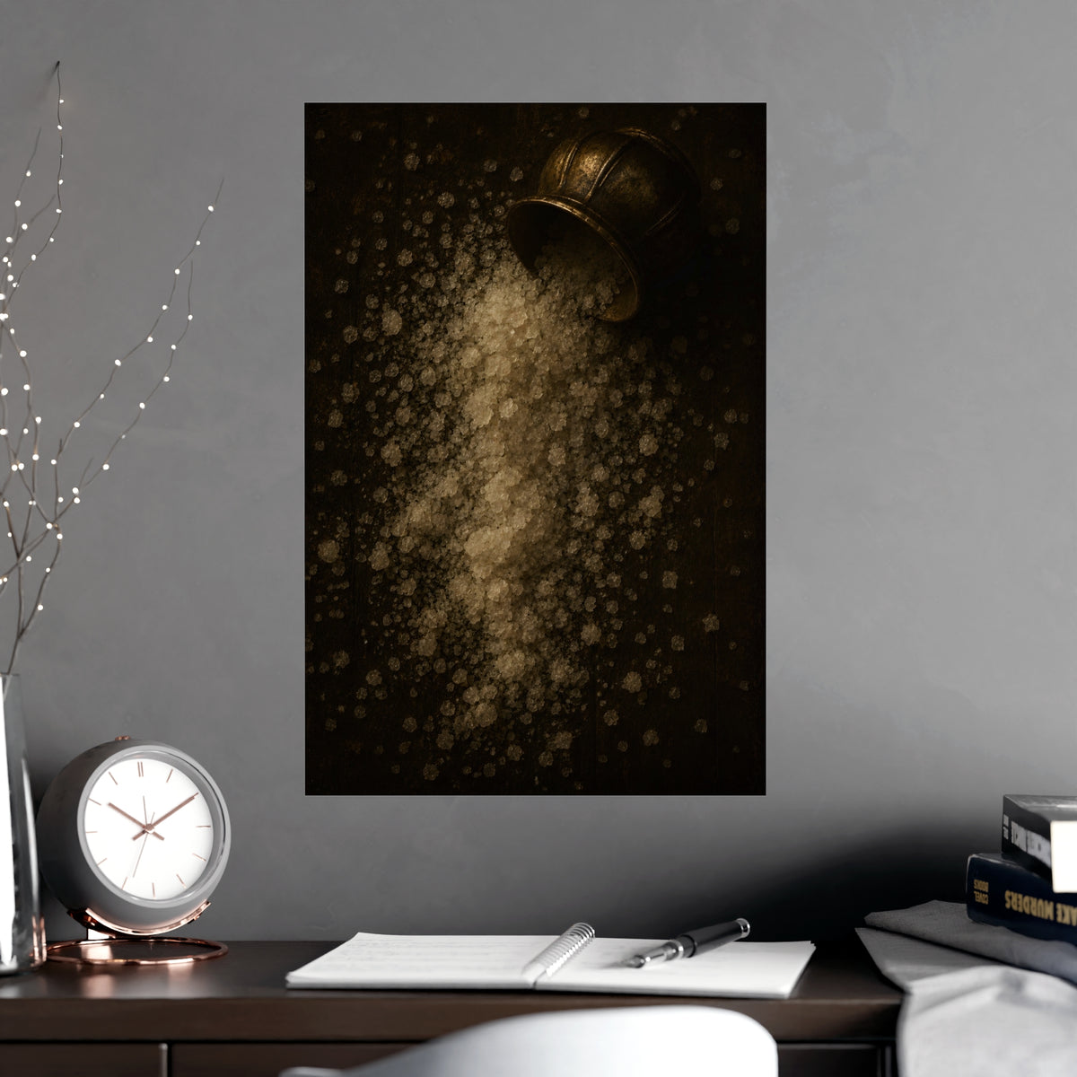 Salt, Spilled — salt, spilled, shown framed on a wall
