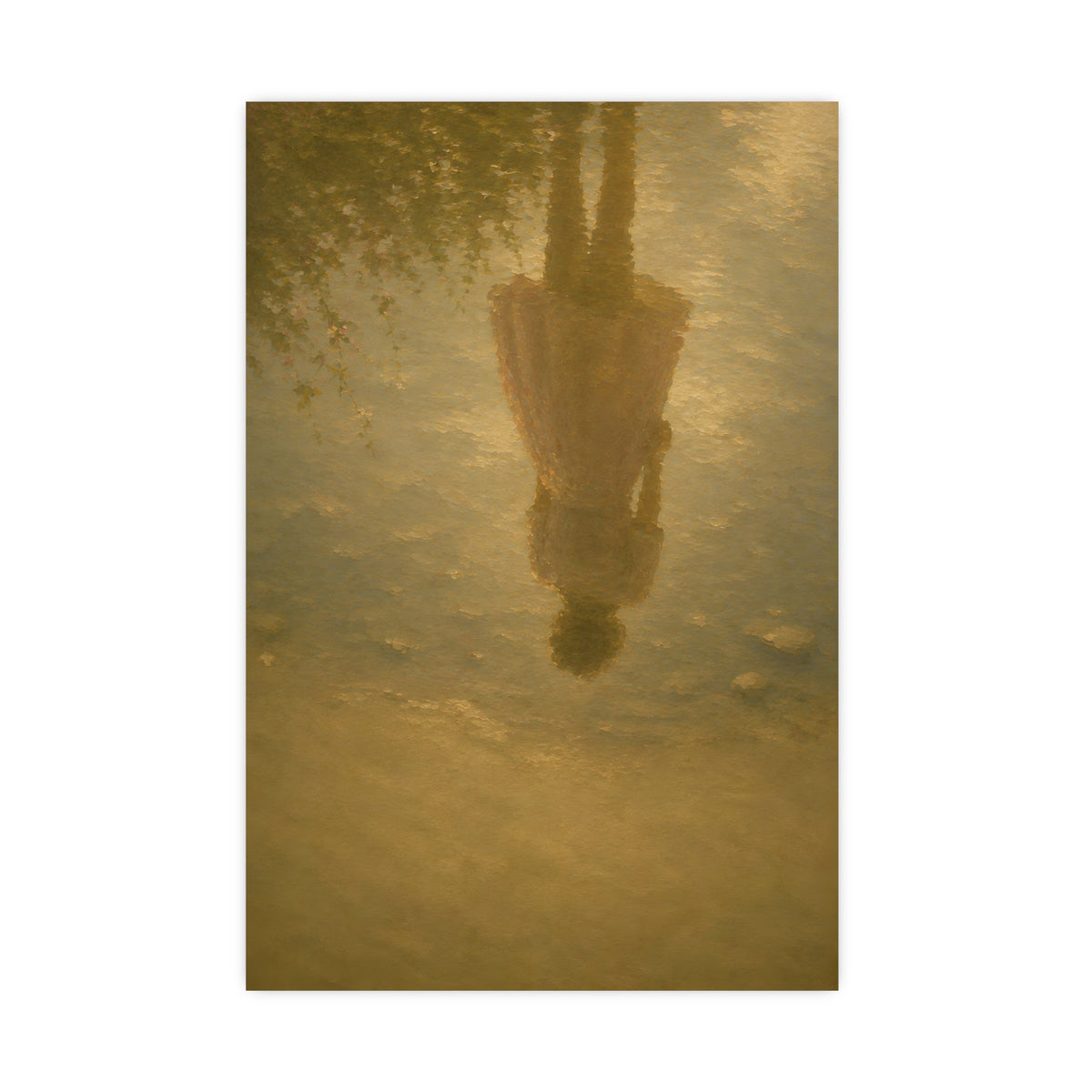 Reflected in the Shallows — only a woman's reflection in still shallow water, the figure herself out of frame, 16x24 in print