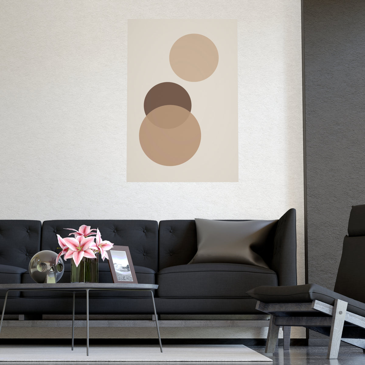 Sand Clay Circles Modern Wall Art — circles in a sand clay palette, shown framed on a wall