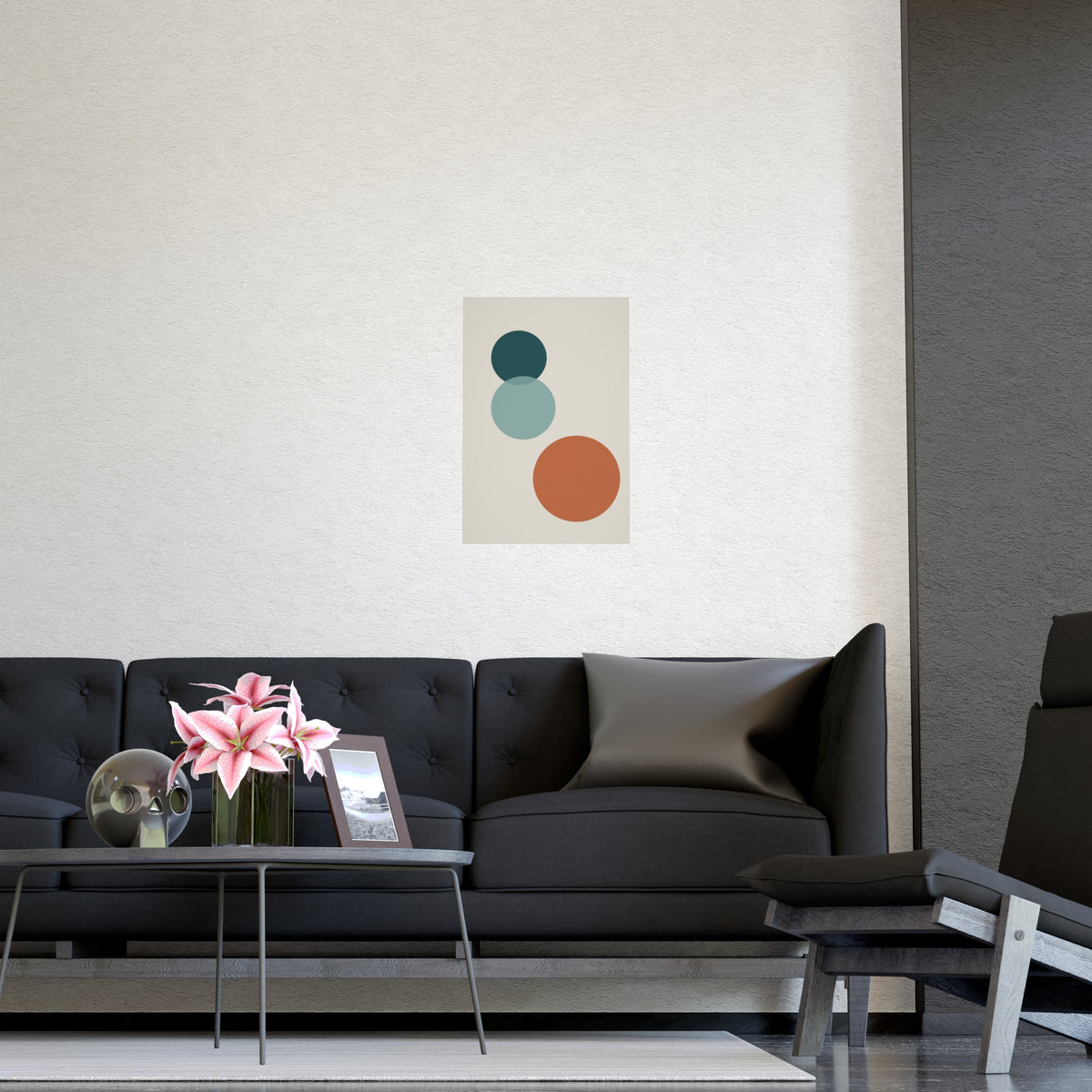 Deep Teal Circles Modern Wall Art — circles in a deep teal palette, shown framed on a wall