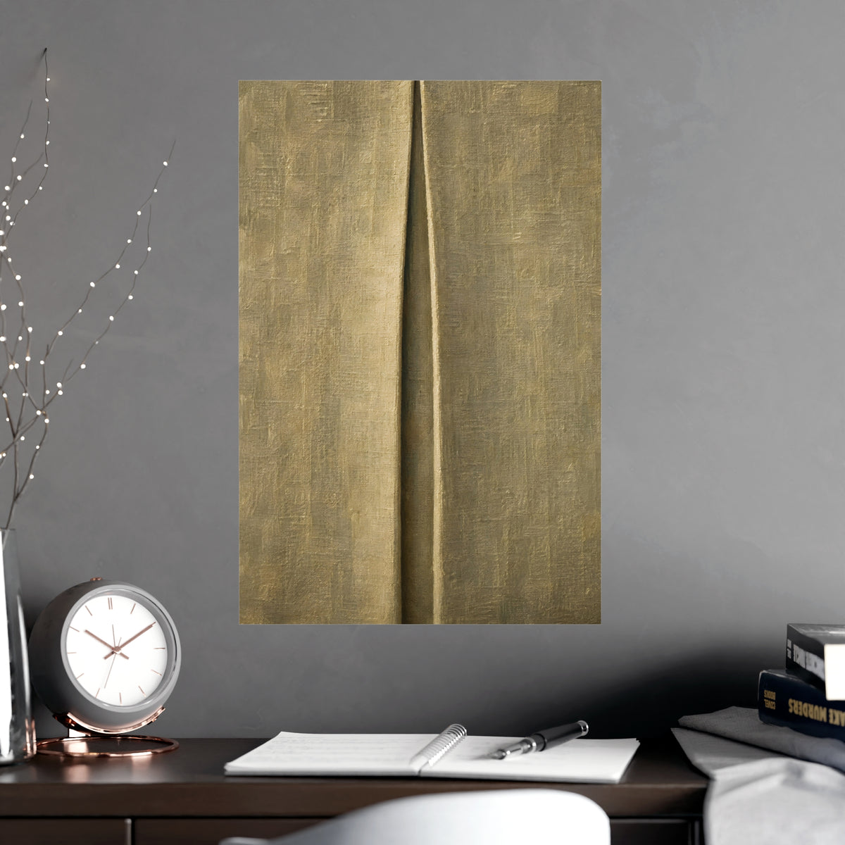 One Pleat — one pleat, shown framed on a wall