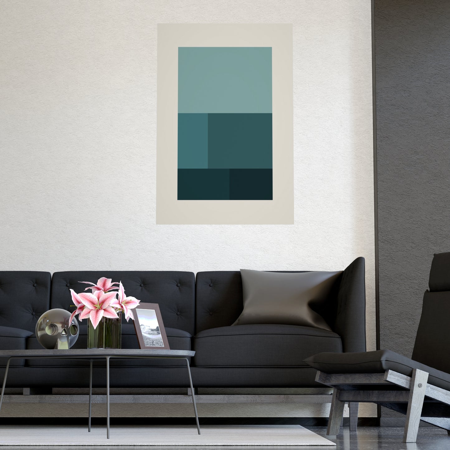 Deep Teal Blocks Modern Wall Art | Living Room Print