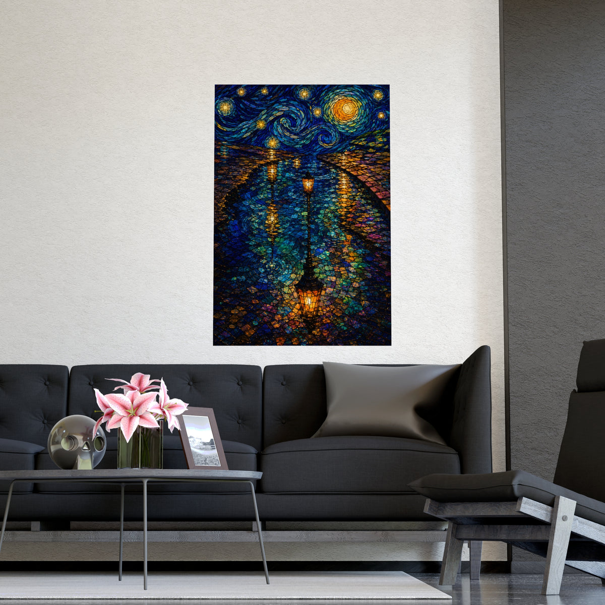 Lamps in a Puddle — lamps in a puddle, shown framed on a wall