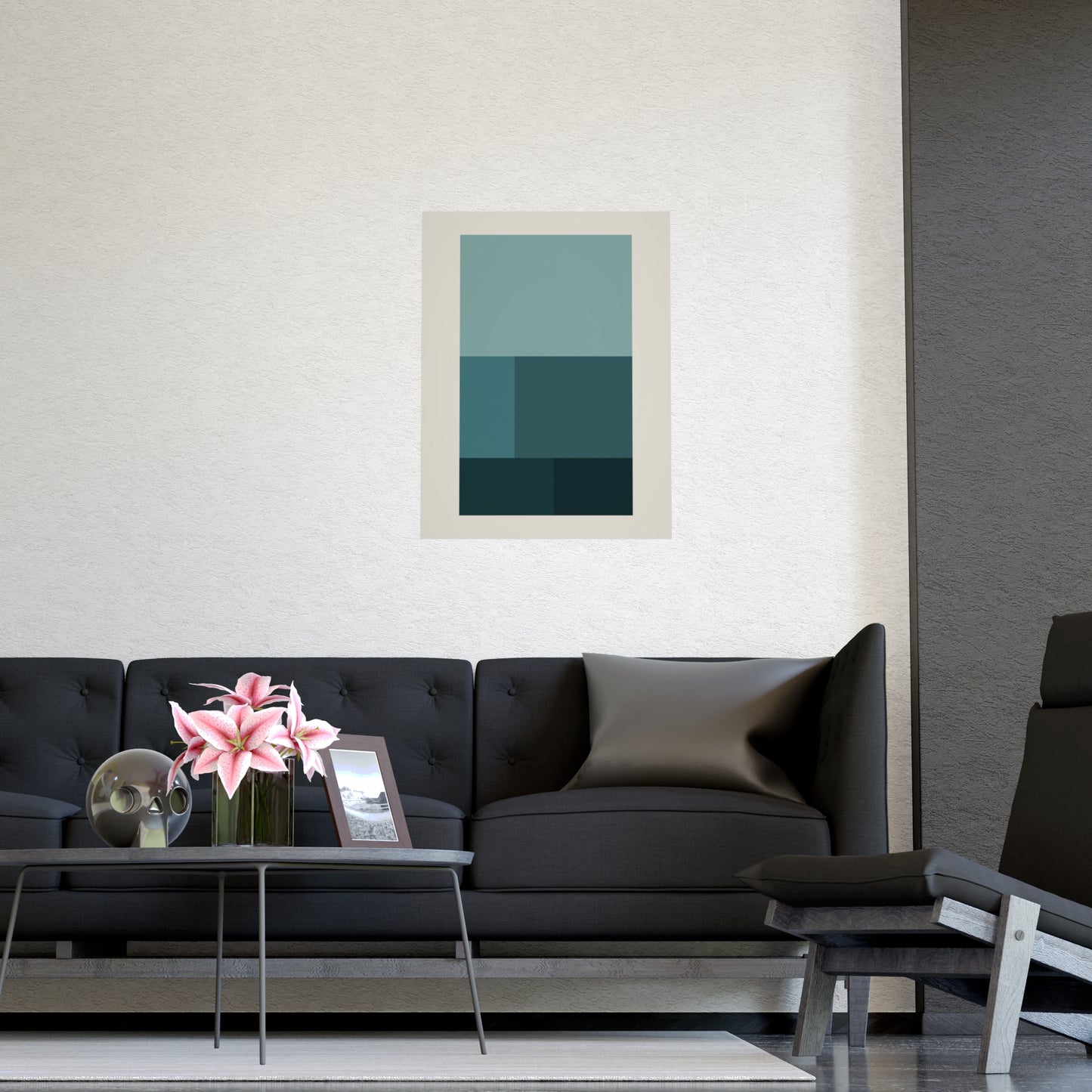 Deep Teal Blocks Modern Wall Art | Living Room Print