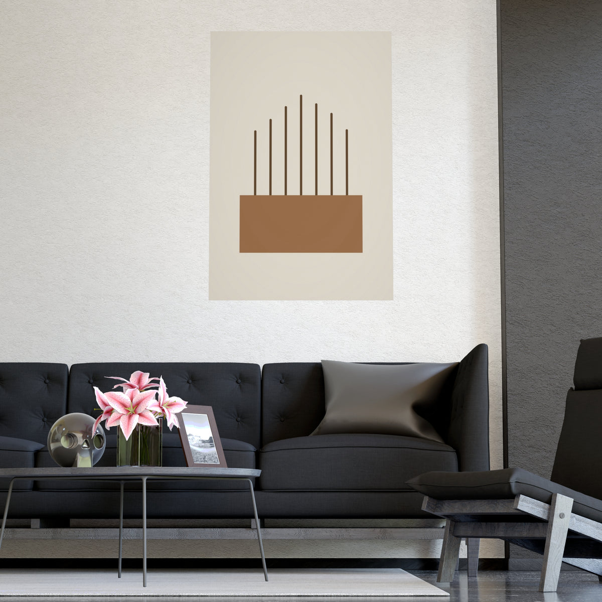 Warm Earth Lines Boho Wall Art — lines in a warm earth palette, shown framed on a wall