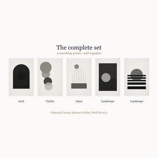 All 5 prints included in the Charcoal Cream Abstract Gallery Wall Set of 5